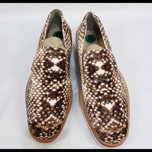 Free People Brown Velvet Snake Eye Print Loafers